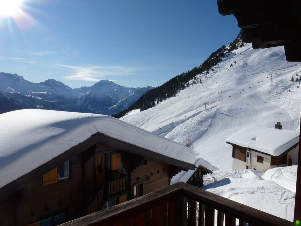 Der Ausblick vom Balkon auf die Riederfurka