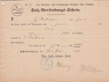 Original Salz Versendungsschein Original Salz Versendungsschein