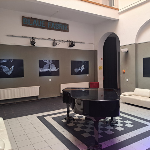 Blue Factory: Atrium with exhibition Blaue Fabrik: Lichthof mit Ausstellung Blue Factory: Atrium with exhibition