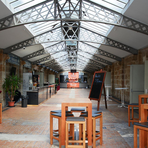 Central foyer in the Alter Schlachthof Dresden industrial monument