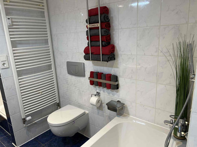 Ferienhaus Hüttenblick - Ferienwohnung Seidenglanz in Harzgerode OT Straßberg - Badezimmer