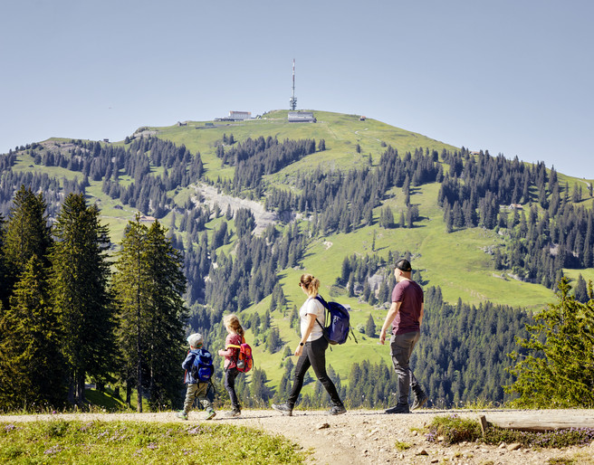 Riviera Schnitzeljagd Rigi Familie spaziert auf der RigiFamily walks on the RigiUne famille se promène sur le Rigi