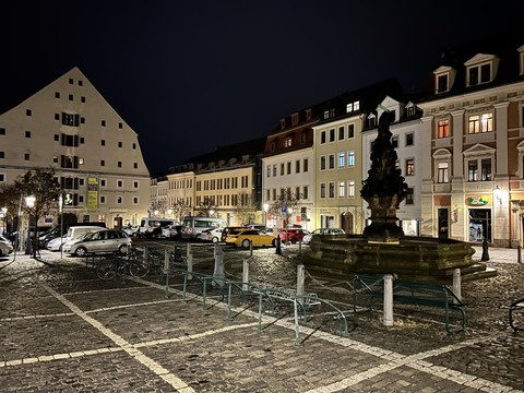 Salzhaus und Herkulesbrunnen bei Nacht