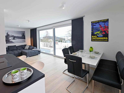 Harzbesucher in Sankt Andreasberg - Beispielwohnung - Esszimmer mit Winterausblick