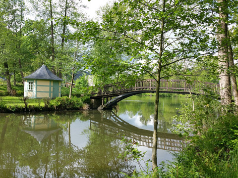 Insel mit Brücke im Schloßpark