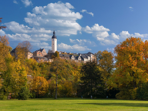 Herbst im Greizer Park mit Blick zum Oberen Schloss