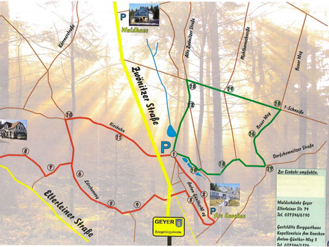 Streckenverlauf Heimatliederweg mit Standort der Liedersteine