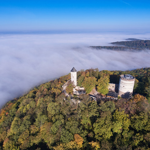 Blick auf die Burg Plesse aus der Vogelperspektive