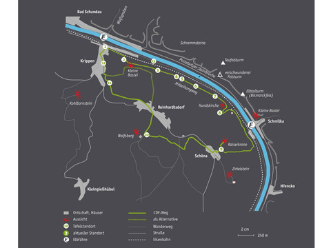 Wegverlauf und Standort der Infotafeln