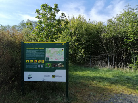 Informationstafel des Sachsenforst zum Naturschutzgebiet Großer Weidenteich bei Plauen