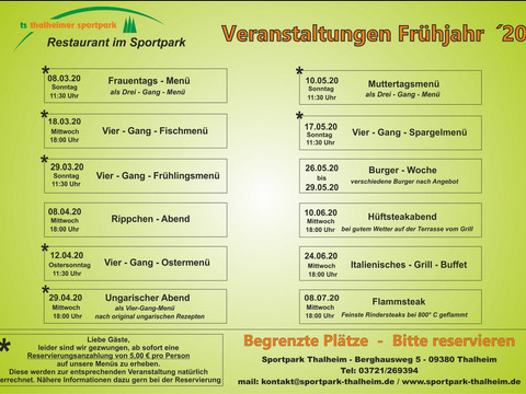 Veranstaltungen - Restaurant im Thalheimer Sportpark. Zum Vergrößern bitte anklicken