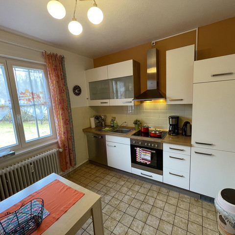 Küche mit Blick in den Garten