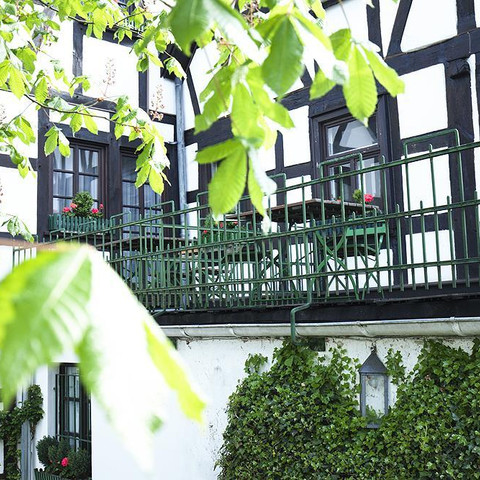 Blick vom Biergarten aufs Haus