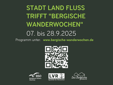 Programm Stadt Land Fluss trifft Bergische Wanderwochen Ankündigung für das Event "Stadt Land Fluss trifft Bergische Wanderwochen" im Jahr 2025.