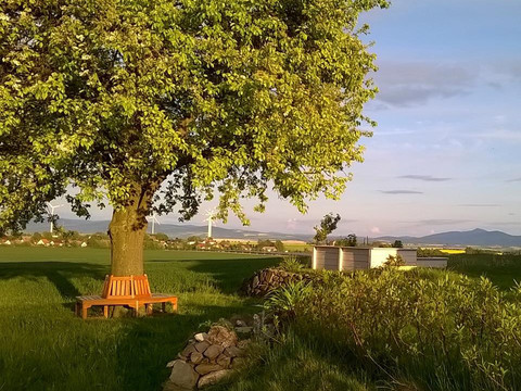 Blick hinter dem Hof aufs Dorf