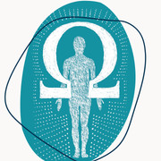 Gesundheitstag_2025 (1).png Menschliche Silhouette in abstrakter Darstellung mit Omega-Zeichen auf türkisfarbenem Hintergrund.