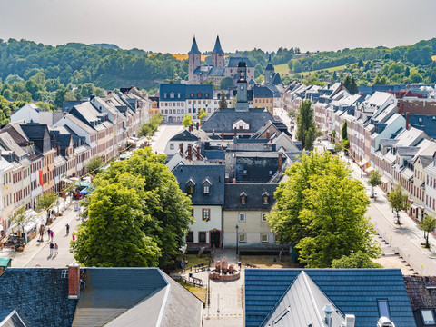 Blick auf den Rochlitzer Markt vom Kirchturm der Kunigundenkirche Rochlitz