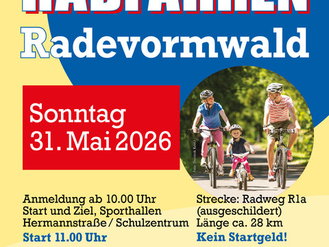Volksradfahren Farbplakat zum Volksradfahren mit Termindaten und einer radelnden Familie im unteren Bereich.