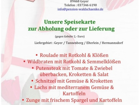 Mother's Day menu of the Waldschänke Geyer with menu for pick-up on May 10.