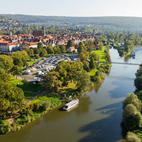 Blick auf den Zusammenfluss von Werra und Fulda, Insel Tanzwerder Blick auf den Zusammenfluss von Werra und Fulda, Insel Tanzwerder