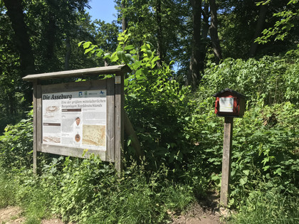 Stempelstation mit Infoschild Asseburg Ruine Stempelstation mit Infoschild Asseburg Ruine
