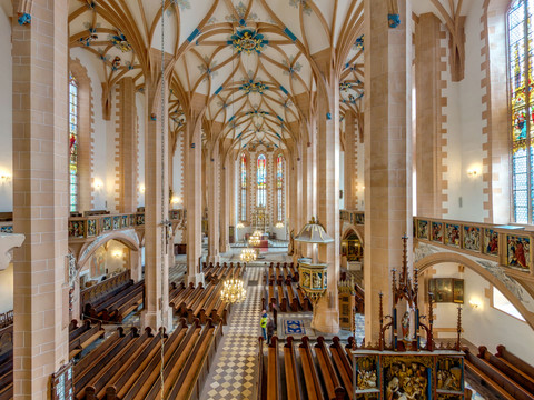 View of the Gothic St. Anne's Church with its richly decorated vaults and stained glass windows.