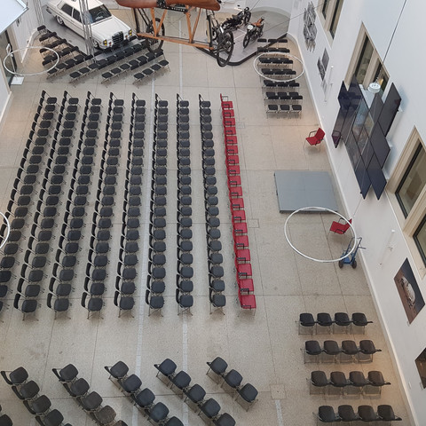 Conference in the atrium of the Transport Museum in Dresden