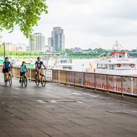 Radfahren am Rheinufer in Köln