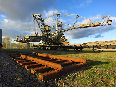 Weaners in the Mining Technology Park - Industrial culture in the Leipzig region View of a large spreader in the Mining Technology Park