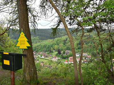 Stamp point Schornsteinberg with view over Rübeland