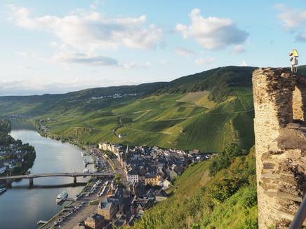 Blick von der Burg auf die Stadt und die Burgmauer