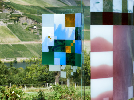 Glass sculptures in front of the vineyard