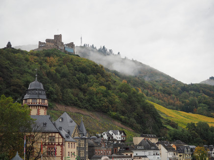 Blick auf die Burg im Nebel