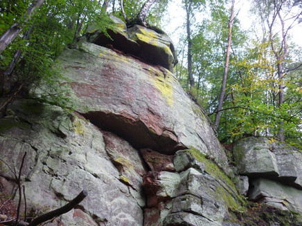 Typical red sandstone rock on the Trier Felsenweg