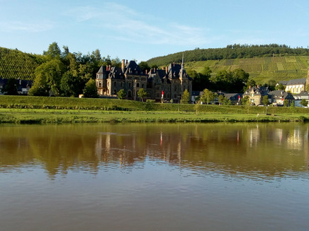 View from the Moselle riverbank of Lieser Castle