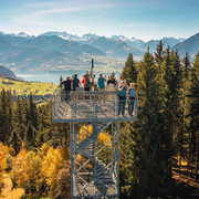 Aussicht vom Blueme Tour auf den Thunersee, den Niesen und die Berner Alpen