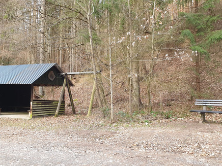 Hiking hut with playground and resting benches