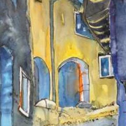 Martina Dost Gasse in Meride Tessin Aquarell 65cmx50cm 2012