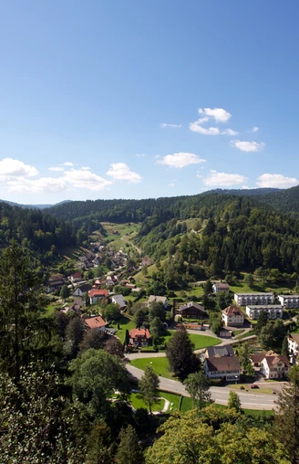 Blick auf Schönmünzach Baiersbronn im Schwarzwald, Genussraum für die Seele, Ortsteil, Schoenmuenzach