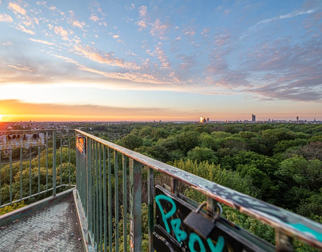 Sonnenaufgang vom Wackelturm im Rosental - Grünes Leipzig Sonnenaufgang vom Wackelturm im RosentalView from the Wackelturm