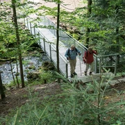 Wanderer auf dem Weg zu den Gertelbach Wasserfällen