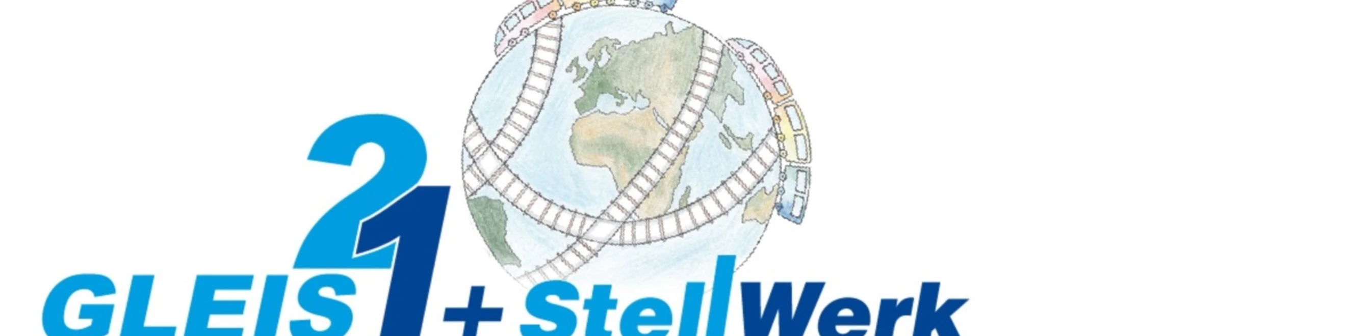 25.09. Gleis 21 variabel.jpg Im Vordergrund steht ‚Gleis 21+Stellwerk‘, dahinter eine Weltkugel mit Eisenbahngleisen