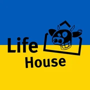 Life House Stemwede Logo des Life House Stemwede vor blau-gelbem Hintergrund, mit stilisierter Kuh und Schriftzug.