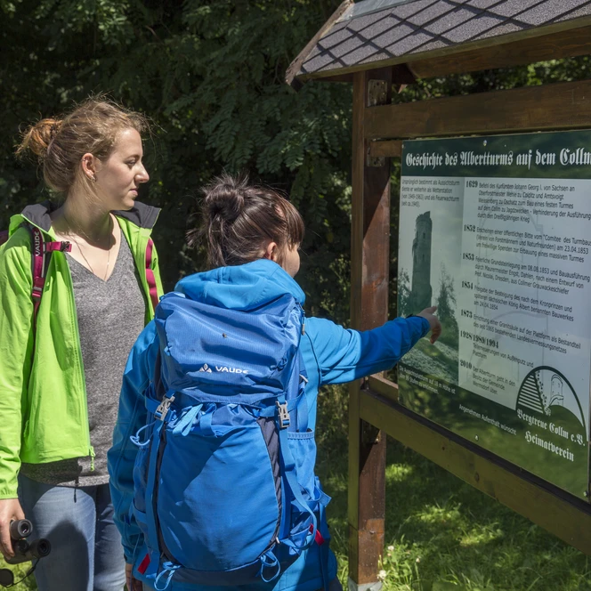 Infotafeln zur Geschichte des Albertturms in Collm in Wermsdorf - Natur in der Leipziger Region