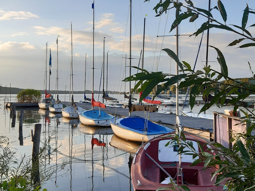 Blick von der Segelschule.jpg Blick von der Segelschule auf den See mit mehreren Segelbooten