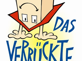 logo-das-verrückte-haus-bispingen Das 'Verrückte Haus' Logo zeigt ein cartoonartiges Haus, das auf dem Kopf steht, begleitet vom Schriftzug in blauer, verspielter Schrift.