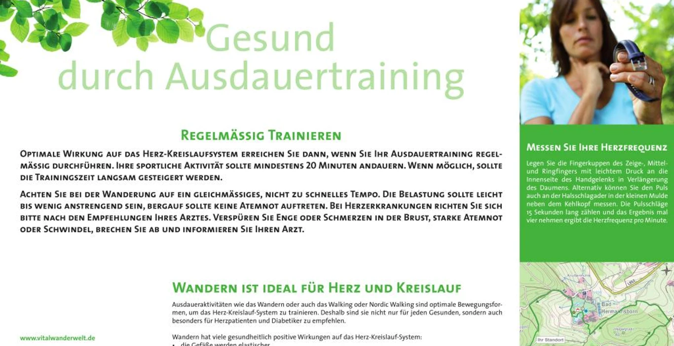 VitalWanderWelt Wanderweg Bad Hermannsborn - Gesund durch Ausdauertraining Wanderweg Bad Hermannsborn unterstützt Ausdauertraining durch sanfte Belastung und Herz-Kreislauf-Stärkung.
