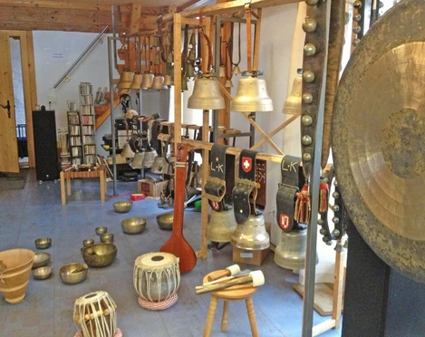 Sound studio with various bells and singing bowls