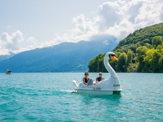 spiez-schwanenpedalo-sommer-thunersee-paar-ausflug-tiefblau-geniessen-boot-pedalo