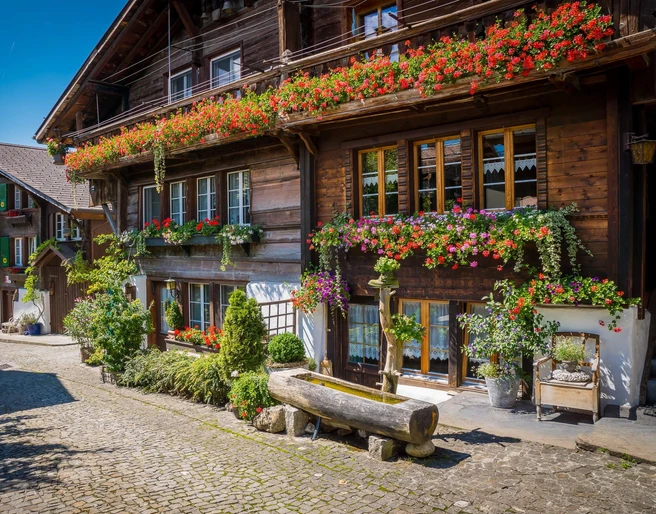 brienz-gefuehrter-dorfrundgang-chalet-sommer-blumen